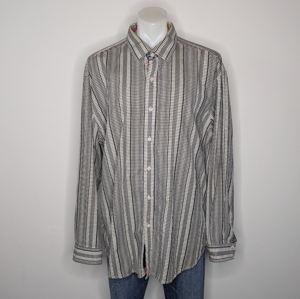Robert Graham Black White Floral Embroidered Long Sleeve Cotton Button Up 3XL